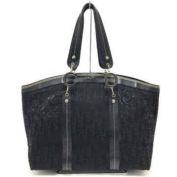 Christian Dior Tote Bag Canvas / leather black Flower embroidery Trotter Women Used