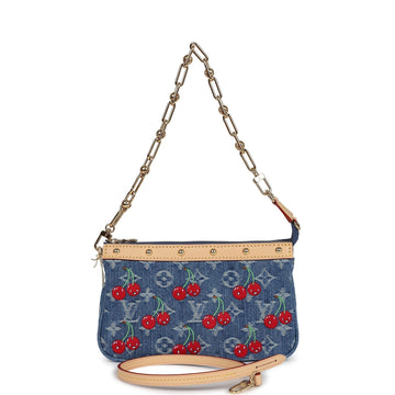 Louis Vuitton X Takashi Murakami Cherry Pochette Accessories Denim Monogram Gold Hardware