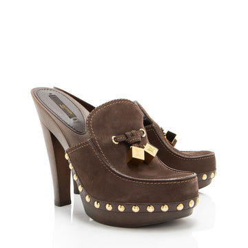 Louis Vuitton Suede Wood Platform Clogs - Size 8.5 / 38.5