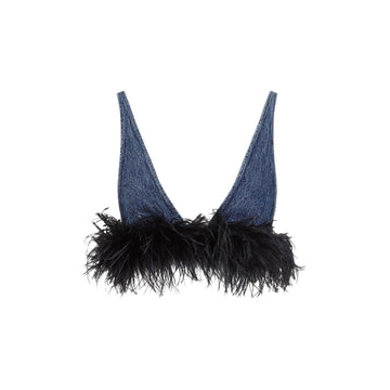 MIU MIU Feather Embellished Cotton Top