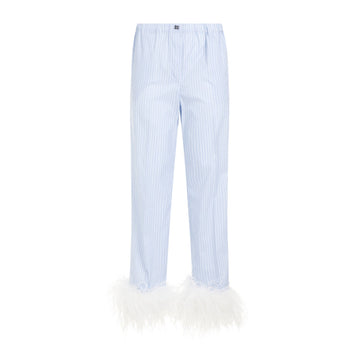 MIU MIU Cotton Trousers with Striped Design and Elasticated Waistband