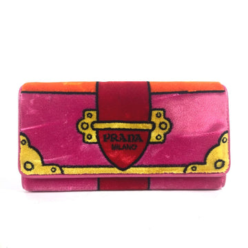 PRADA Long Wallet Purse 1MH019 velvet pink Long wallet logo Women Used