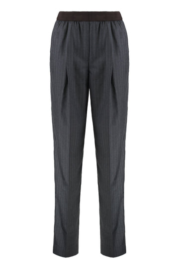 MIU MIU Pinstriped Virgin Wool Trousers for Women