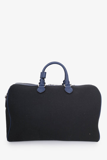 Gucci Black/Navy Canvas/Leather 'Gucci' Printed Duffle Bag With Strap