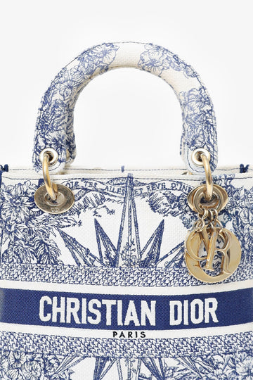 Christian Dior 2022 Blue/White Toile de Jouy 'Lady D-Lite' Top Handle with Strap