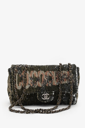 Chanel™ Green/Black Sequin Coco Cuba Timeless Classic Single Flap Bag