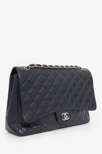 Pre-loved Chanel™ 2009-10 Black Caviar Leather Maxi Single Flap Shoulder Bag
