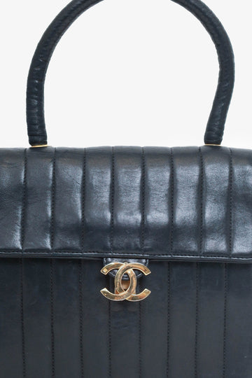 Pre-Loved Chanel™ 1991-94 Black Vertical Quilted Lambskin Top Handle Bag