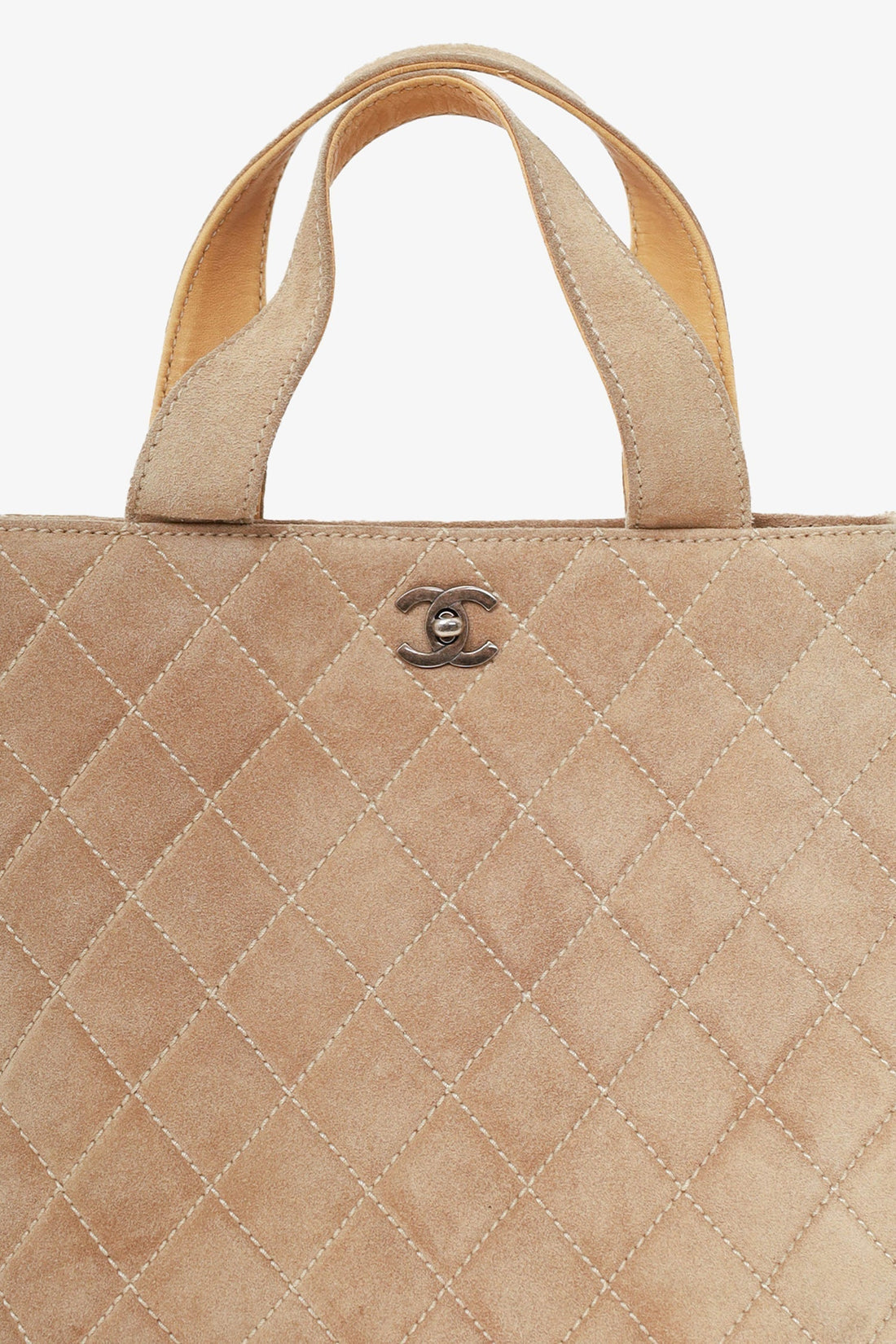 Chanel™ 2002-03 Beige Suede Quilted Mini Shopping Tote with Strap