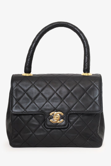Chanel™ 1991-94 Black Quilted Lambskin Kelly Top Handle Bag