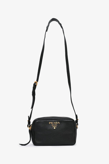 Prada Black Leather Camera Crossbody with Extra Canvas Strap
