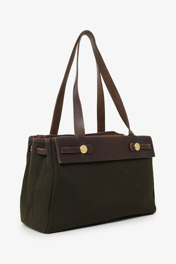 Hermès 2003 Brown/Green Leather/Canvas Changeable Vibrato Herbag PM (As Is)