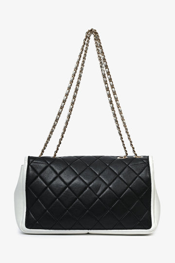 Pre-Loved Chanel™ 2012/13 Black/White Lambskin Medium Graphic Flap Bag (Refurbished)