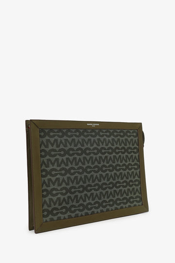 Mark Cross Olive Leather-Trimmed Monogram Pouch