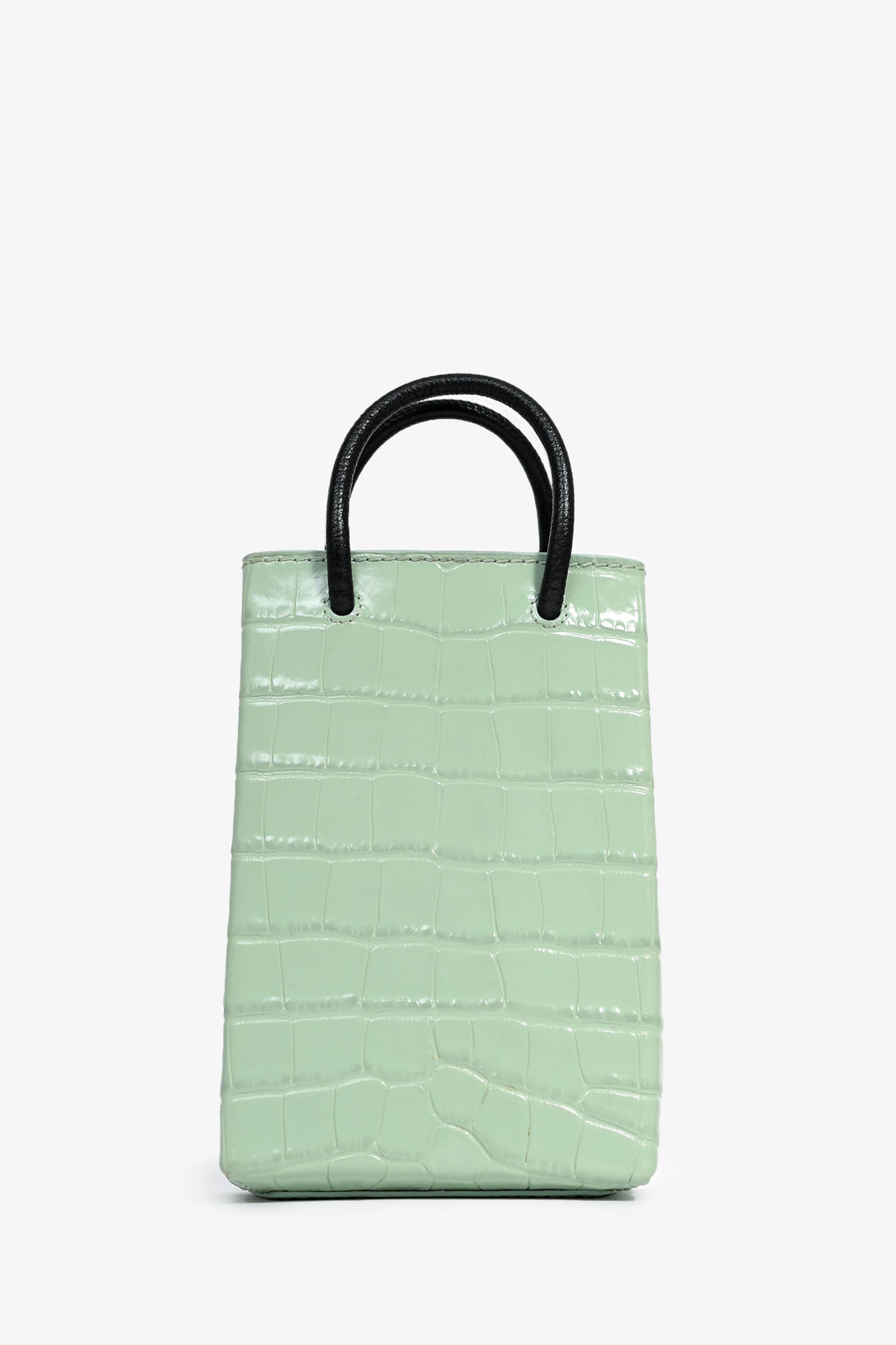 Balenciaga Green Leather Croc Embossed Logo Crossbody Mini Tote