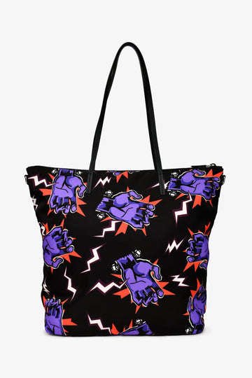 Prada x Universal Studio Black Nylon Frankenstein Hand Print Tote