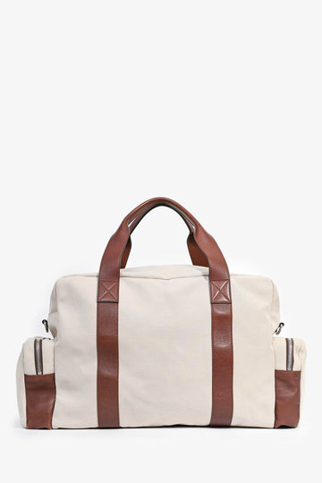 Brunello Cucinelli Beige Canvas/Brown Leather Duffel Bag