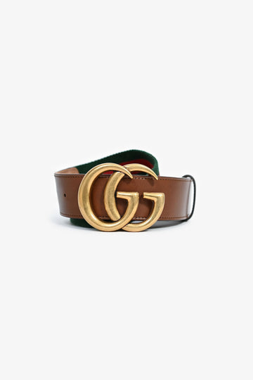 Gucci Red/Green Canvas/Leather Web Trim CS Belt Size 65/26