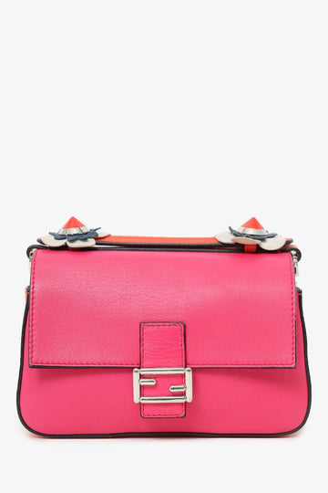 Fendi Pink/White Leather Flowerland Micro Double Baguette Crossbody Bag
