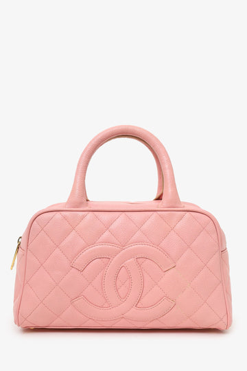 Chanel™ 2003-04 Pink Caviar Leather CC Quilted Mini Bowler Bag