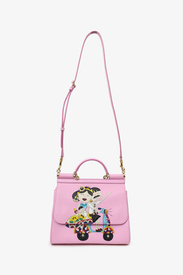 Dolce & Gabbana Pink Dauphine Medium Family Patch Miss Sicily Bag with Strap