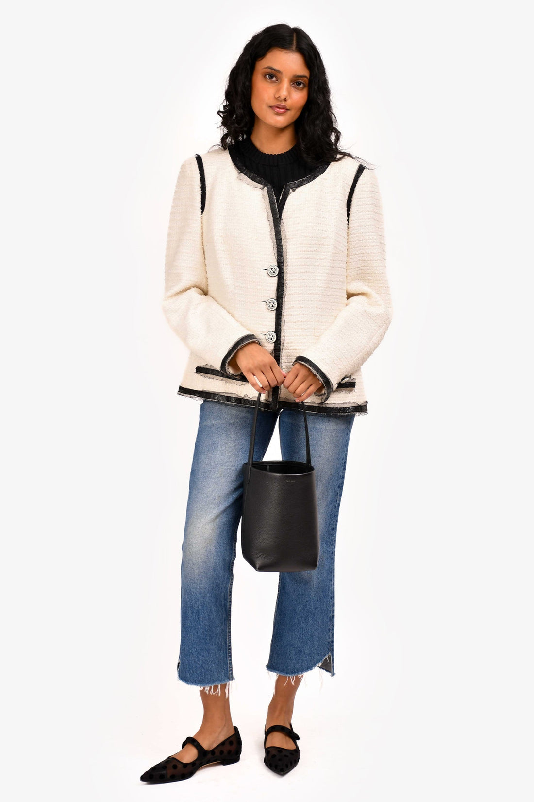 The Row Black Leather N/S Park Small Tote Bag