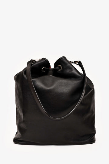 Prada Black Leather Drawstring Bucket Bag