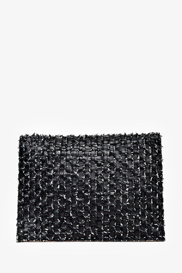Proenza Schouler Black/White Leather Woven Tweed Clutch