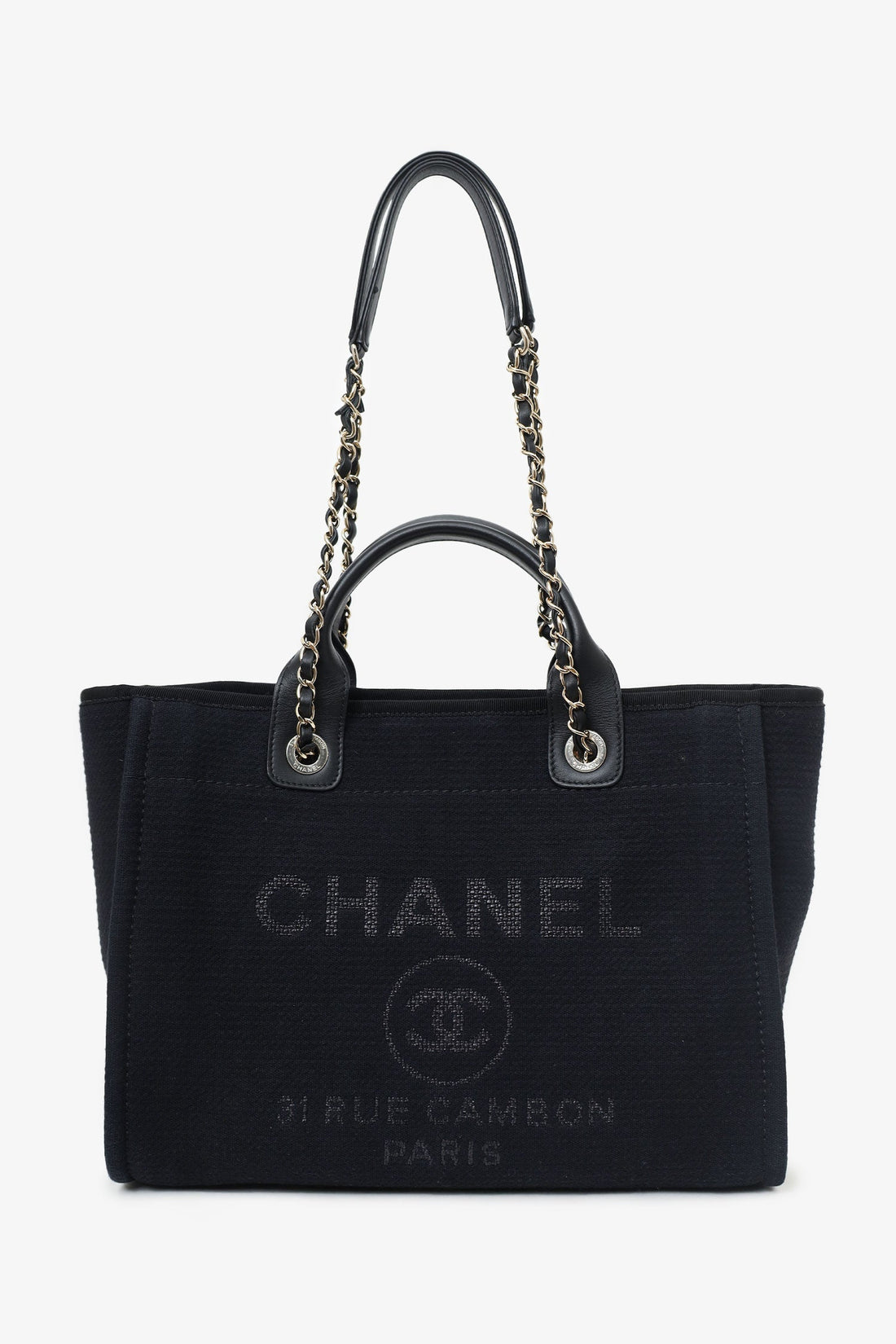 Chanel™ 2022 Black Canvas Small Deauville Shopping Tote