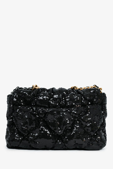 Pre-Loved Chanel™ Black Sequin Tweed Large 19 Flap Bag