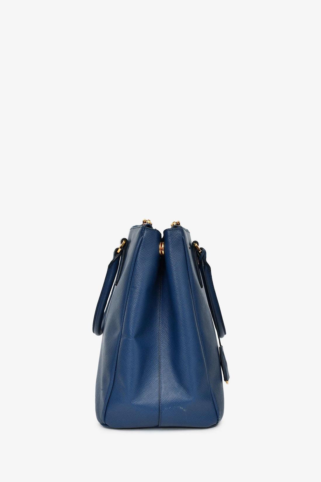 Prada 2015 Navy Blue Saffiano Leather Large Double Zip Galleria Tote with Strap