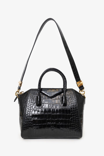 Givenchy Black Croc Embossed Small Antigona Top Handle with Strap