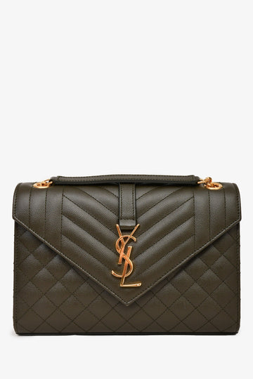 Saint Laurent 2018 Green Leather Medium Envelope Crossbody Bag