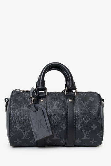 Louis Vuitton Black Monogram Eclipse Keepall Bandoulière 25 with Strap