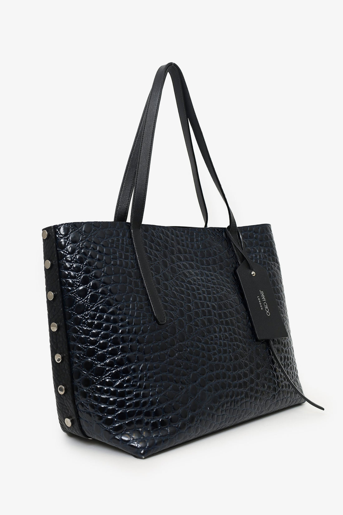 Jimmy Choo Black/Navy Croc Embossed Tote Bag (As Is)