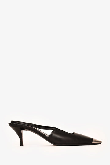 Saint Laurent Black Leather Metal Cap Toe Blade 60 Slingbacks Size 36.5