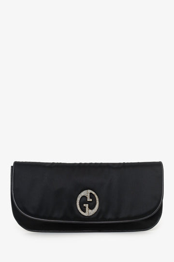 Gucci Black Satin Diamante Embellished 1973 'CS' Clutch