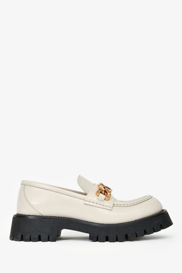 Gucci White Leather CS Chain Embellished Platform Loafers Size 38.5
