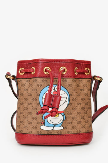 Gucci X Doreamon Brown/Red Canvas/Leather CS Supreme Mini Bucket Bag
