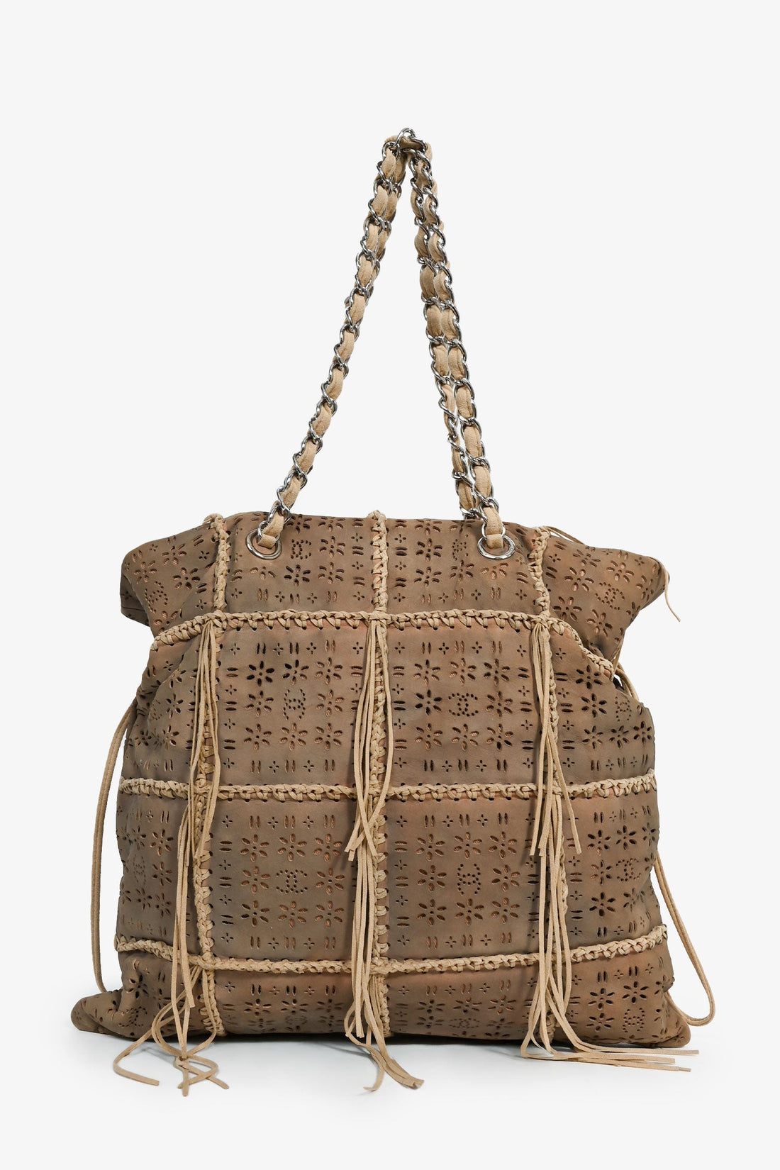 Chanel™ 2010-11 Brown Suede Perforated Drawstring Fringe Tote