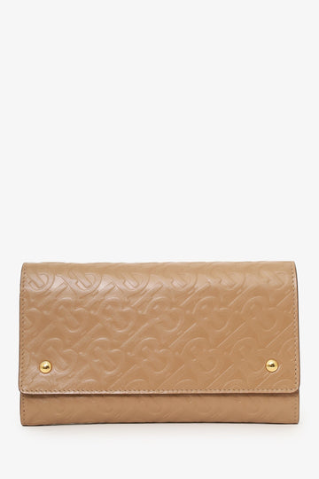 Burberry Brown Leather 'TB' Embossed Hazelmere Wallet On Strap