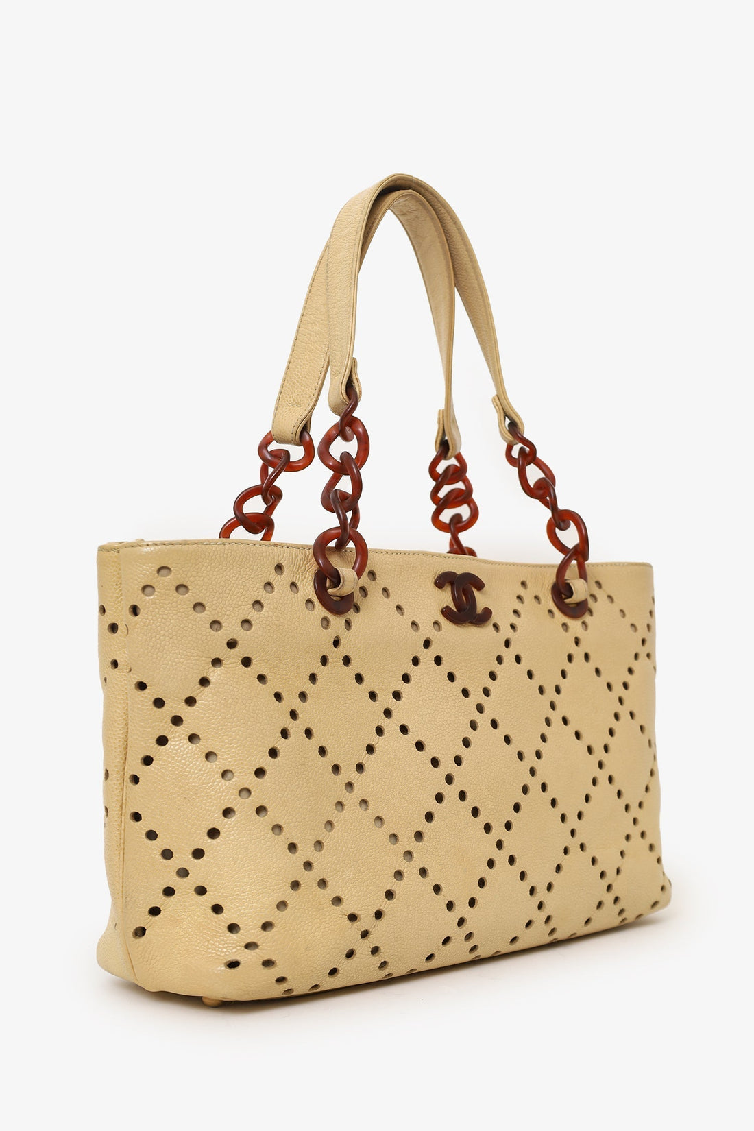 Chanel™ 2003-04 Beige Caviar Perforated Bekko Chain Tote