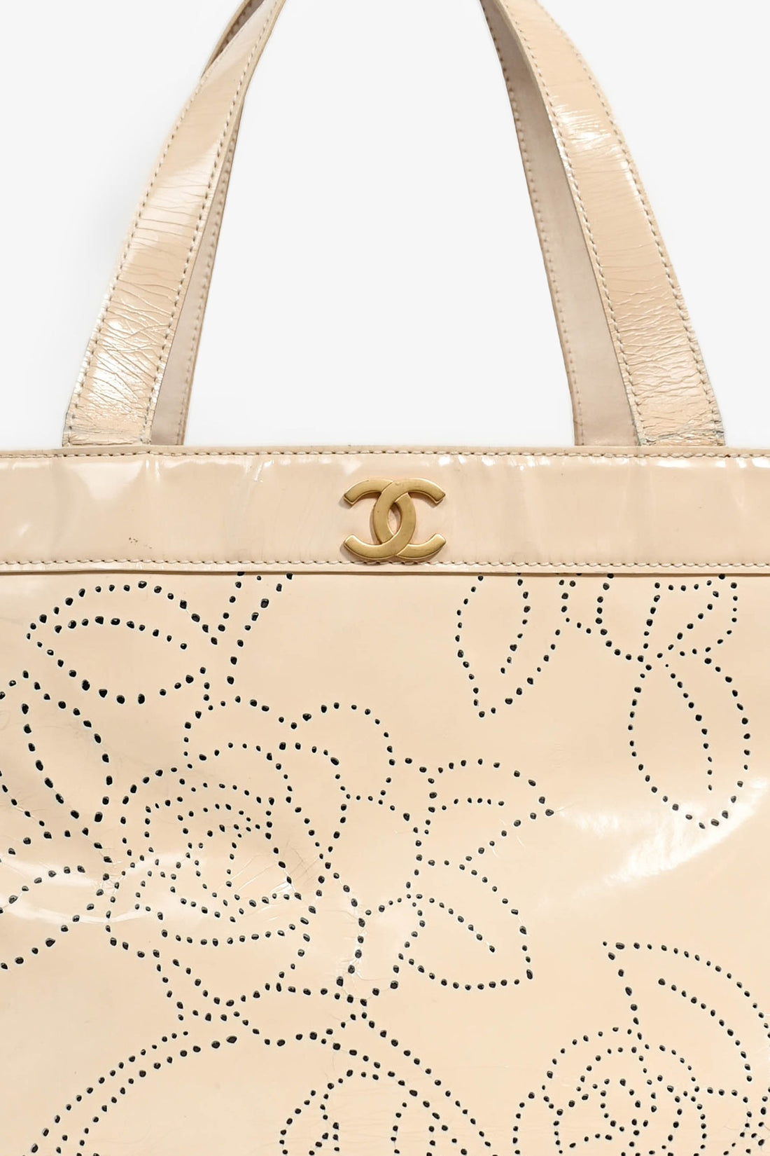 Chanel™ Light Pink Camellia Patent Perforated Tote
