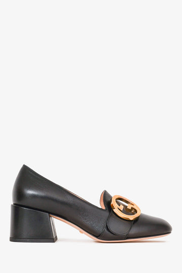 Gucci Black Leather CS 'Blondie' Heeled Loafers Size 37