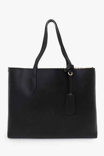 Burberry Black Leather Haymarket Check Medium Reversible Tote Bag 'As Is'