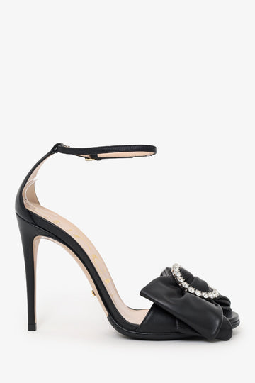 Gucci Black Leather Crystal Embellished Ankle Strap Sandals Size 36.5