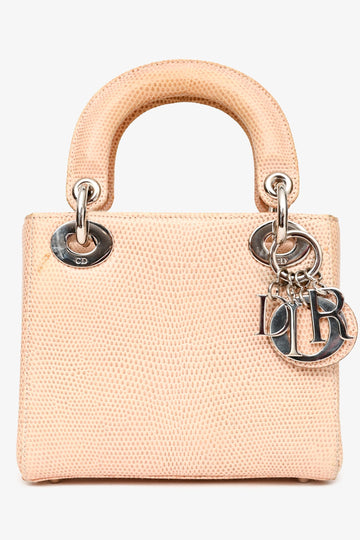 Christian Dior 2017 Beige Lizard Skin Mini Lady Dior with Strap SHW (As Is)