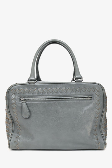 Bottega Veneta Grey Intrecciato Leather Zip Bag