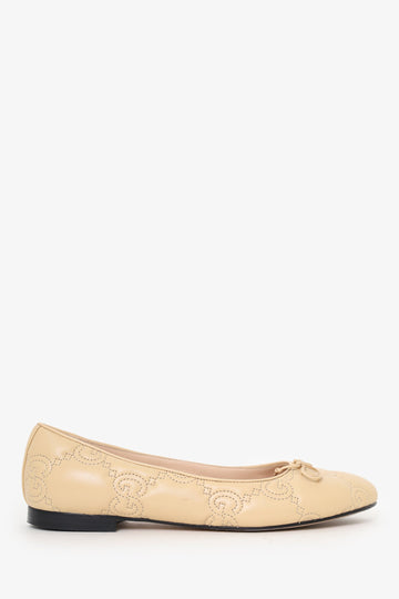 Gucci Beige Quilted CS Leather Ballet Flats Size 38.5