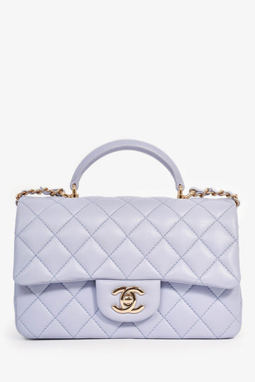 Chanel™ Lilac Rectangular Mini Top Handle Flap Bag with Chain Strap